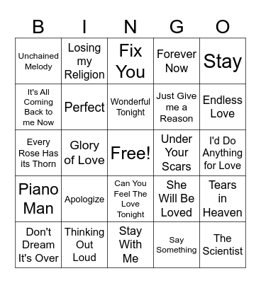 Ballads Bingo Card