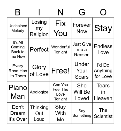 Ballads Bingo Card