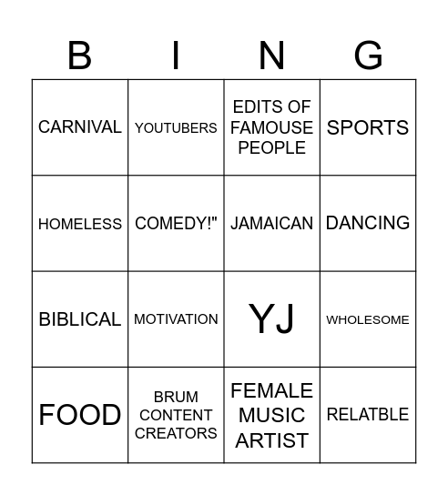 Untitled Bingo Card