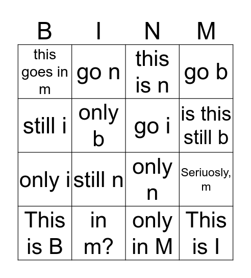 Top Secret Bingo Card