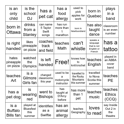 SYMMES TEACHER BINGO! Bingo Card