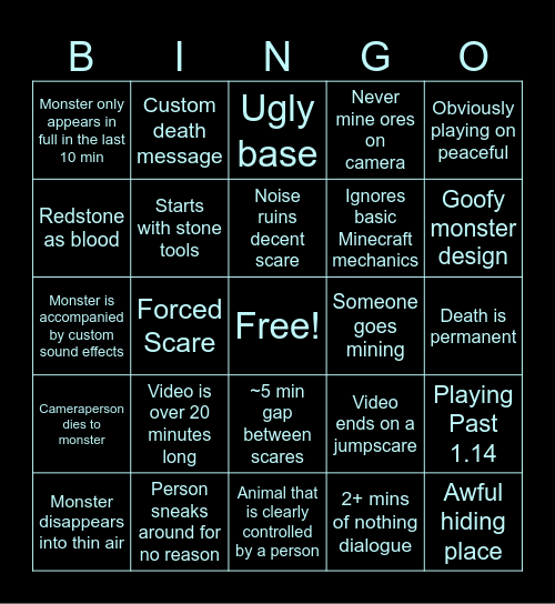 Solo RayGloom Creepypasta Bingo 3.0 Bingo Card