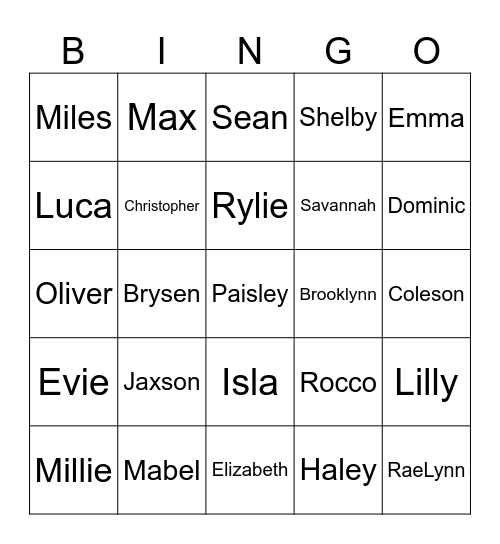 Name Bingo Card