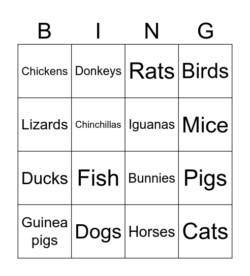 Pets Bingo Card