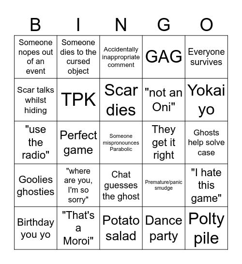 GIGS Phasmo Bingo Card