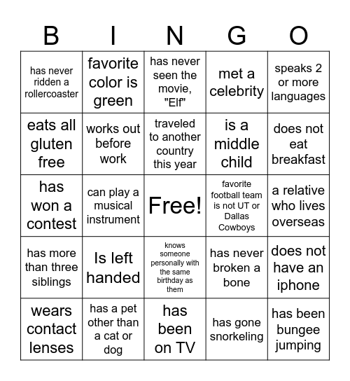 Find someone who/whose... Bingo Card