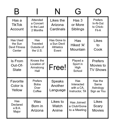 LIA Connections Bingo! Bingo Card