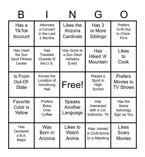 LIA Connections Bingo! Bingo Card
