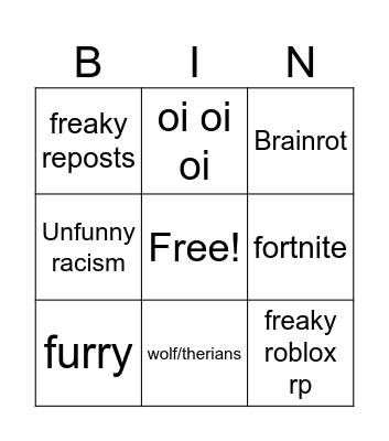 Cringe/sus Bingo Card