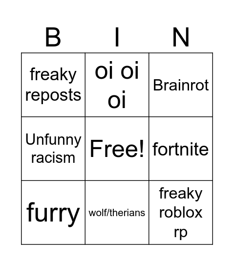 Cringe/sus Bingo Card