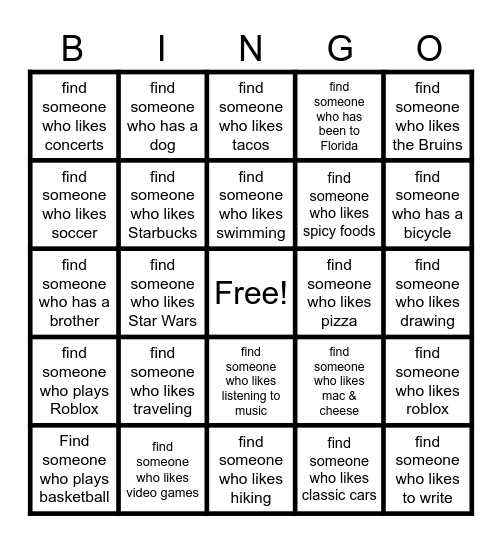 Get to Know You BINGO! Bingo Card