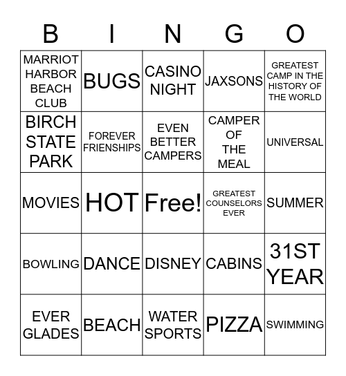 CAMP FIESTA Bingo Card