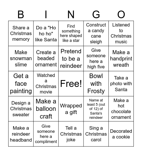 Jingle Bell Gala BINGO Card