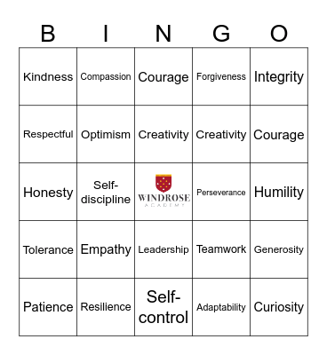 Character Traits Bingo Card