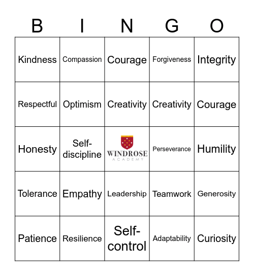 Character Traits Bingo Card