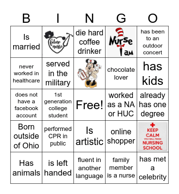 Nursing 101 Icebreaker Bingo Card