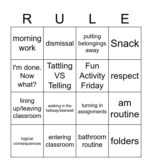 Classroom Routine & Procedure Bingo Card