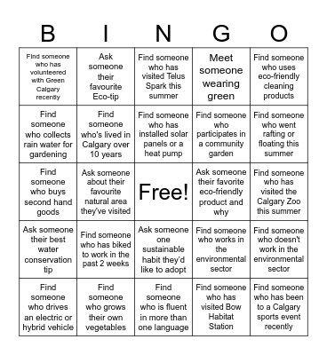 Greening Bingo Card