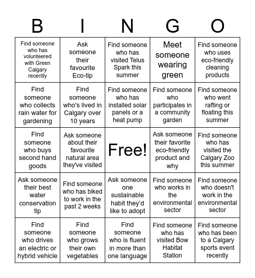 Greening Bingo Card