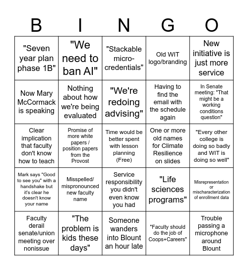 Opening Days Bingo Card