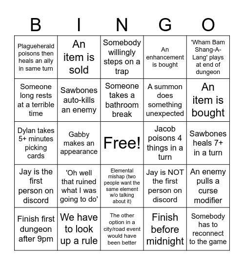 Gloomhaven Bingo Card