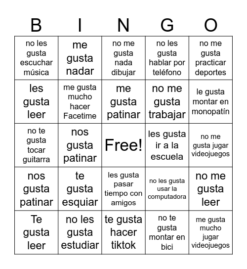 Gustar Bingo Card