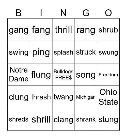College Aaron Bingo Card