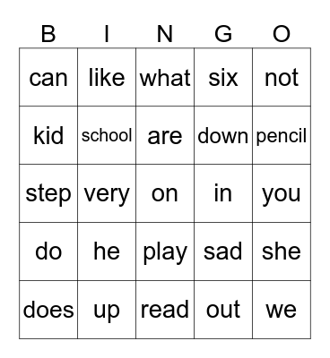Vocabulary Review Bingo Card