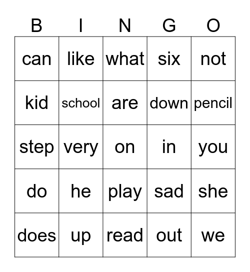 Vocabulary Review Bingo Card