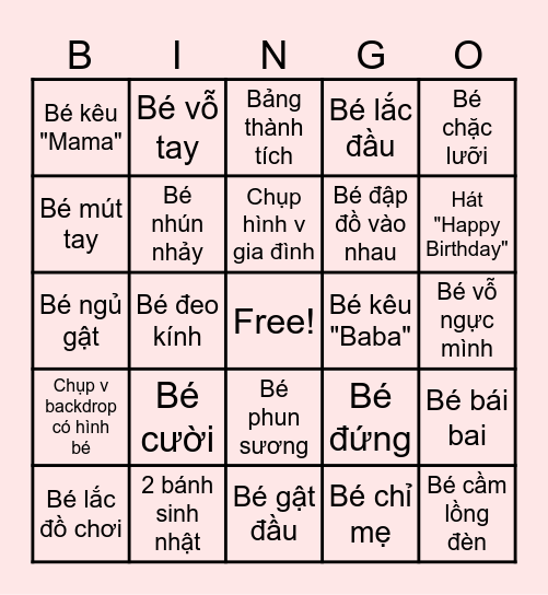 Teenee's 1st Bday Bingo Card