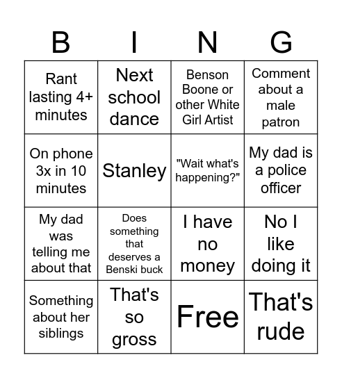 Kamryn Bingo Card