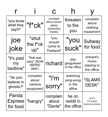 richard Bingo Card