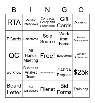 Procurement Bingo Card