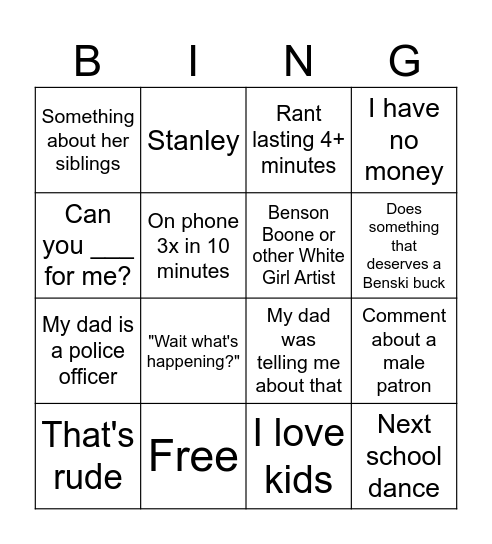 Kamryn Bingo Card