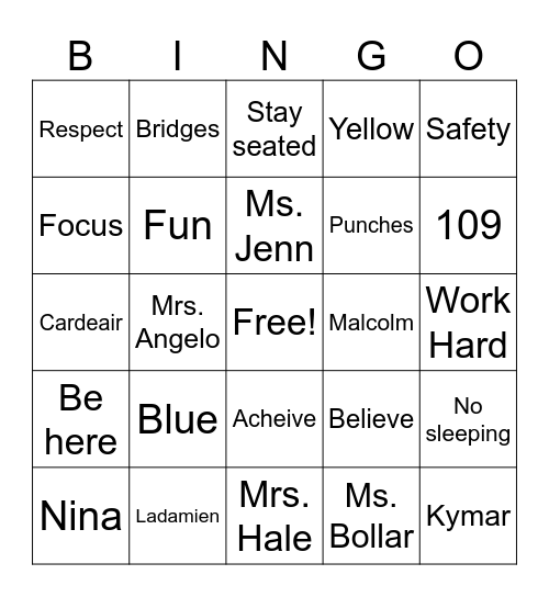 Bulldogs' Bingo Card