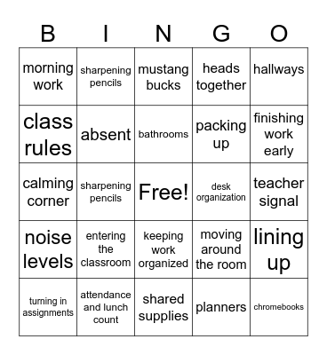 Procedures Bingo Card