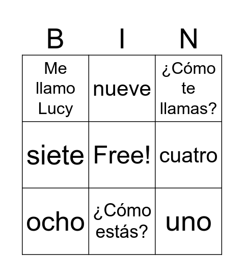 Los saludos y los números 1-10 Bingo Card