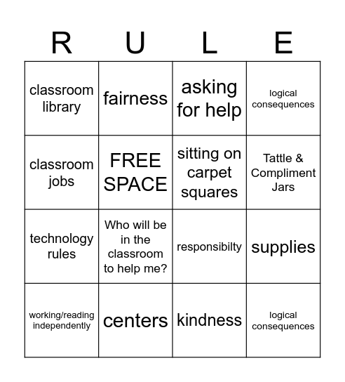 Classroom Routine & Procedure Bingo Card