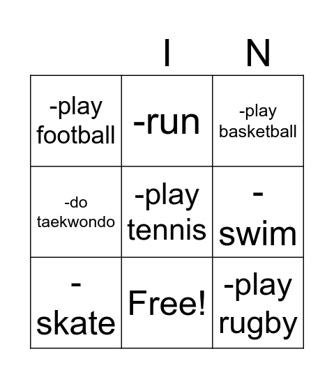 Sports Bingo Card