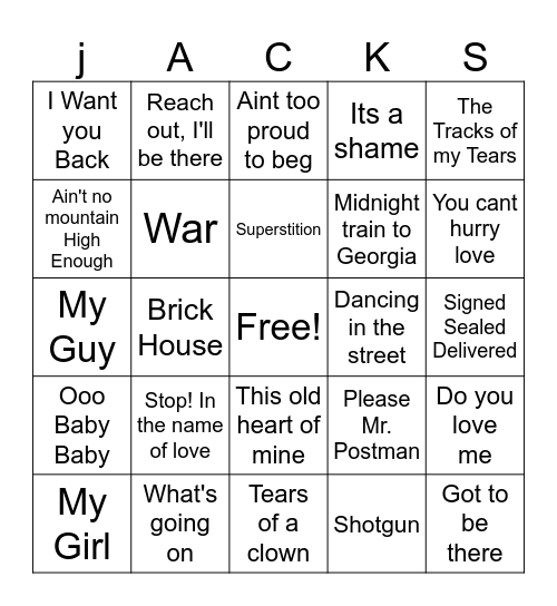 Motown! Bingo Card