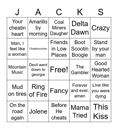 Classic Country Bingo Card