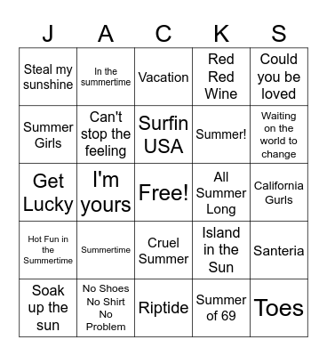 Summer Songs! Bingo Card