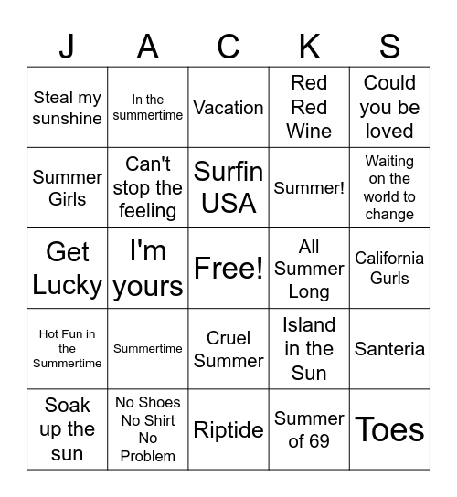 Summer Songs! Bingo Card