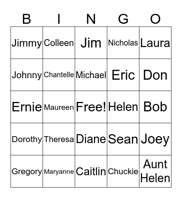 ONEILL FAMILY BINGO Card