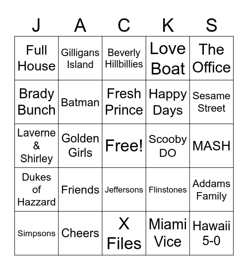 TV Theme Bingo Card