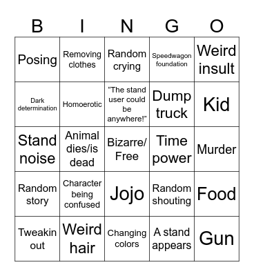 Jojo bingo Card