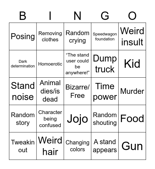 Jojo bingo Card