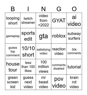 Untitled Bingo Card