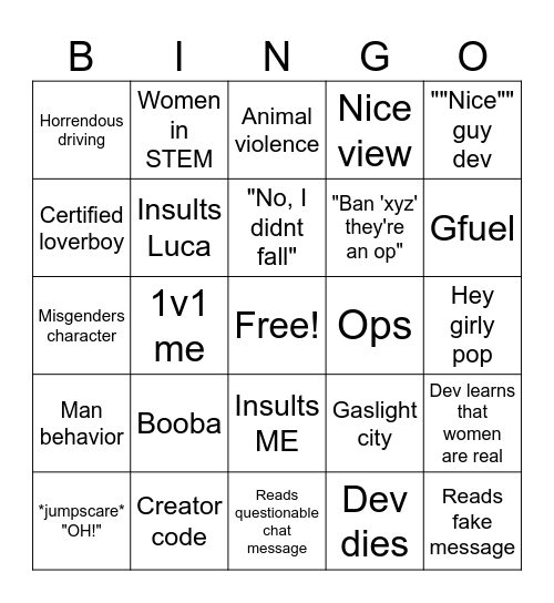 DieDevDie stream bingo Card