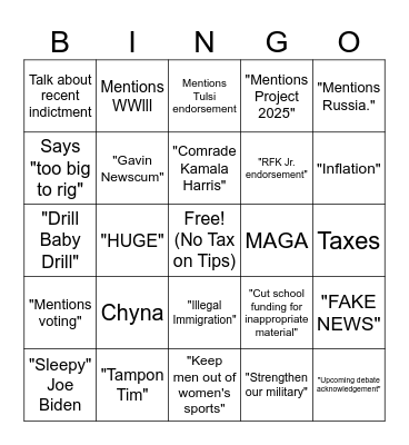 Trump 8-27-2024 Bingo Card Bingo Card